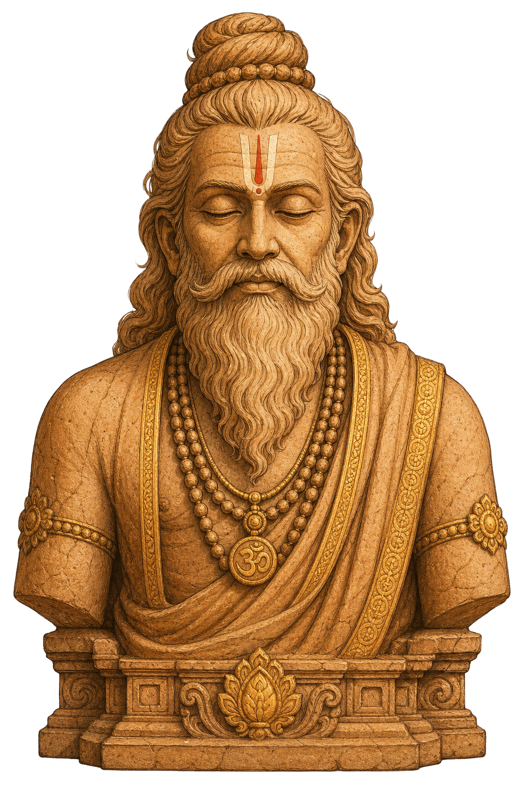 Sanskrit guru sandstone sculpture in meditation